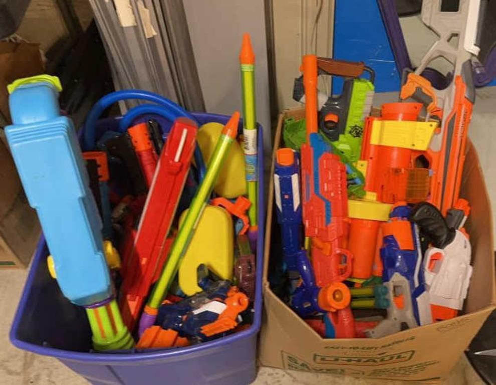 2 bins of Nerf Guns, Water-guns & More