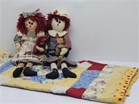 Raggedy Ann & Andy Country Dolls w/ Teddy Bear &