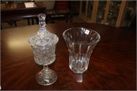 2pc Crystal Vase & Bohemian Lidded Candy Dish w/