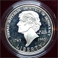 1993 Thomas Jefferson Proof Silver Dollar MIB