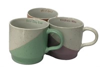 Set of 3 Diagonal Stackable 13oz Ceramic Mugs