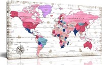 World Map Wall-Art  Pink  Framed  47x23  Ready