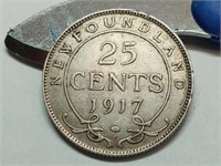 OF) 1917 Newfoundland silver 25 cents