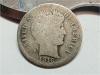 OF) 1916 S silver Barber dime