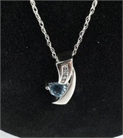 10K White Gold Diamond & Topaz Pendant Necklace