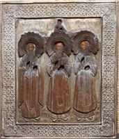 Russian Icon Prophets & Christ, Silver-Plate Oklad