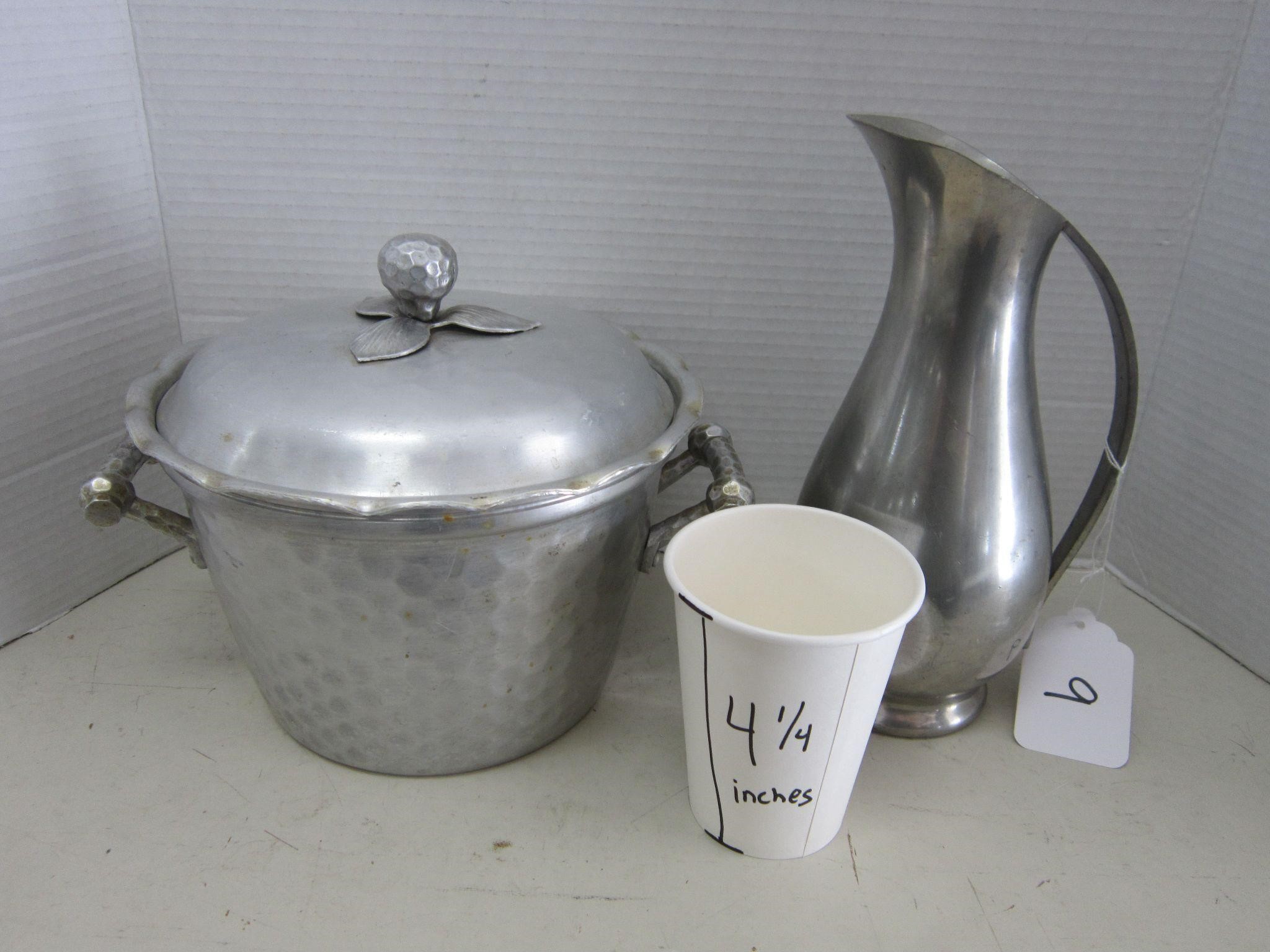 ALUMINUM ICE BUCKET AND METAL PITCHER