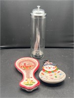 Vtg straw holder Thanksgiving snowman spoon rest