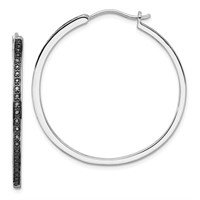 Sterling Silver- Black Diamond Hoop Earrings