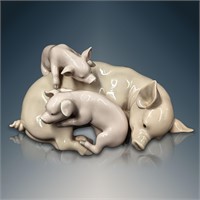 Retired Lladro Porcelain Figure "Playful Piglets"