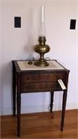 2-Drawer Mahogany Stand & Hurricane Lamp