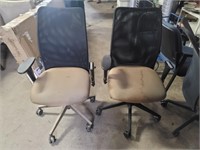 Two Swivel Brown Seat / Black Back Office Chairs