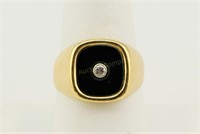 Men's Onyx And Diamond 14k Gold Ring