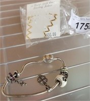 925 STERLING CHARM, AND EARRINGS PLATED