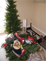 CHRISTMAS LOT w/ 5' PRELITE TREE, GREENERY, TOPPER