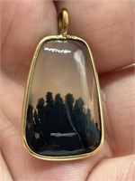 Antique 14K Yellow Gold Moss Agate Pendant