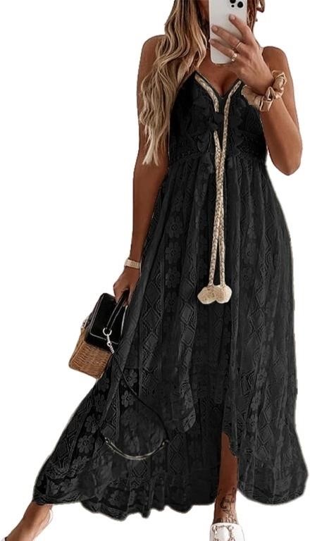 (U) CUPSHE Women's Summer Slip Boho Maxi Dress Lac