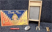 Vintage Dolly Clothes Pins, Mini Washboard & More