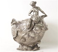 Art Nouveau Mermaid on shell Metal Cast Vase