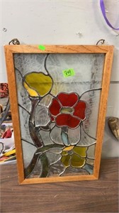 STAINED GLASS HANGING PANEL, FLORAL 14"X22"