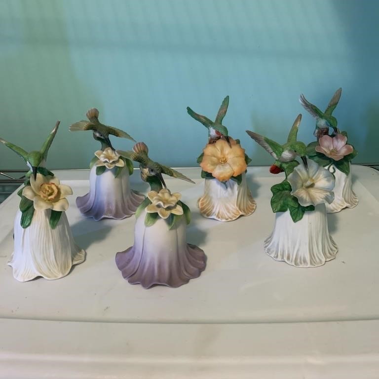 6- 2000 PORCELAIN HUMMINGBIRD & FLOWER Avon FINE