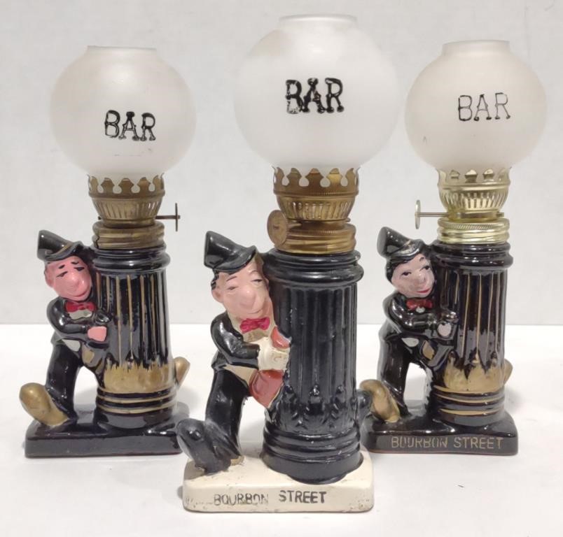 Ceramic Drunkard "Bourbon Street" Oil Lamps, 7.5"