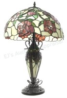 Leaded Stained Glass Roses Table Lamp