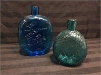 2 Decorative Blue Glass Bottles