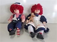 2 Porcelain Raggedy Ann & Andy Dolls