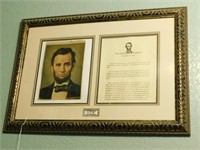 P729- Gettysburg Address Framed Lincoln Art