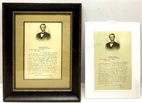 (2) Abraham Lincoln Bixby Letter Prints, Framed