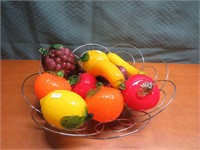 GLASS FRUIT & WIRED BASKET