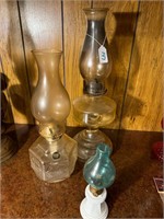 2 glass oil lamp & 1 small oil lamp