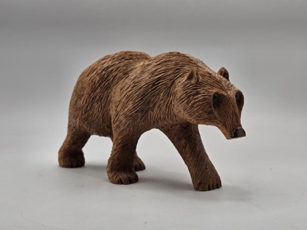 HAND CARVED BEAR FIGURE BY BRUCE - 7.75" X 4"