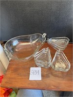 MCM pear glass divided serving bowl and dishes
