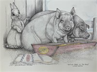 1995 S. Rupp "Putting Hare in Pig Tails" Litho