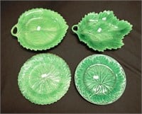 Four various Majolica leaf plates