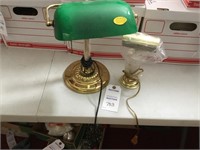 Banker's lamp (green shade); small desk lamp