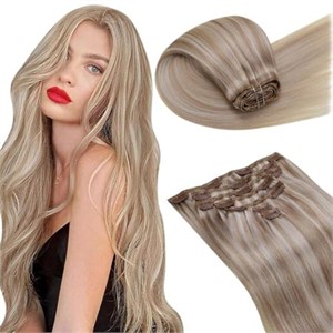 LaaVoo Clip in Hair Extensions Real Hair Ash
