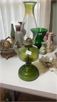 Green glass oil lamp