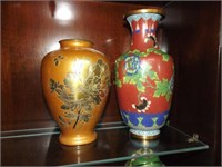 Cloisonné & Carved Brass Accented Oriental Vase