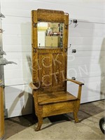 antique oak mirrored hall bench