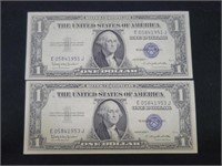 TWO $1 1935H SILVER CERTS. (AU)
