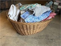 Vintage Wicker Laundry Basket w/ Vintage Fabrics