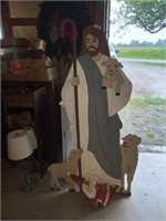 Plywood Jesus & Sheep Cut Out Decor