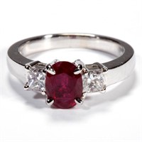VINTAGE 14K WHITE GOLD, RUBY, AND DIAMOND LADY'S