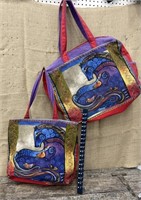 Canvas bags with zippers. With horses and birds