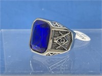 Masonic Ring with Blue Stone Size 11
