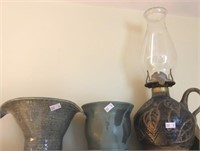 Art Pottery And Oil Lamp