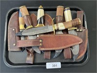 Damascus Steel Pioneer Knives w/ Sheaths.